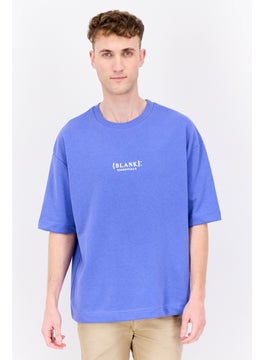 Blank Essentials Men Crew Neck Short Sleeve Brand Logo T Shirt, Royal Blue  - Image 1