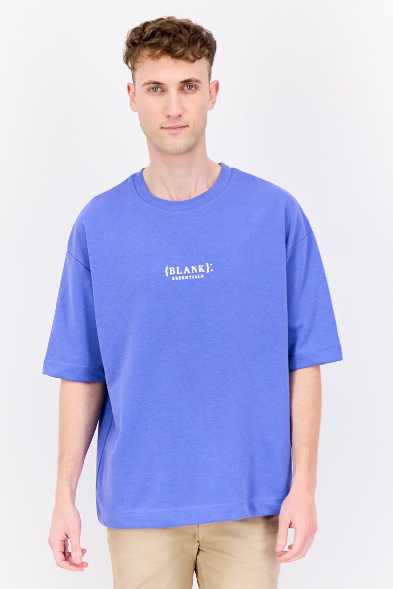 Blank Essentials Men Crew Neck Short Sleeve Brand Logo T Shirt, Royal Blue - Image 1