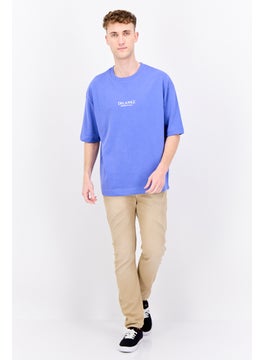 Blank Essentials Men Crew Neck Short Sleeve Brand Logo T Shirt, Royal Blue  - Image 3