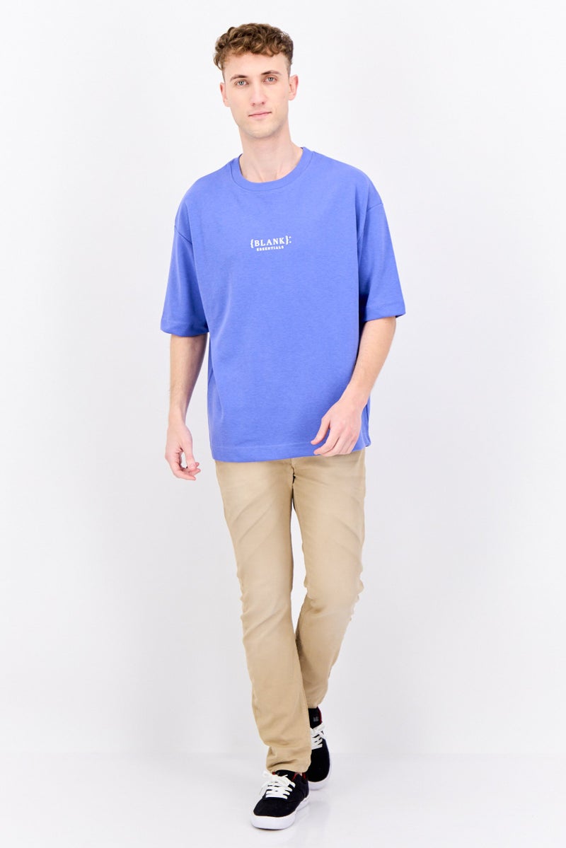Blank Essentials Men Crew Neck Short Sleeve Brand Logo T Shirt, Royal Blue - Image 3
