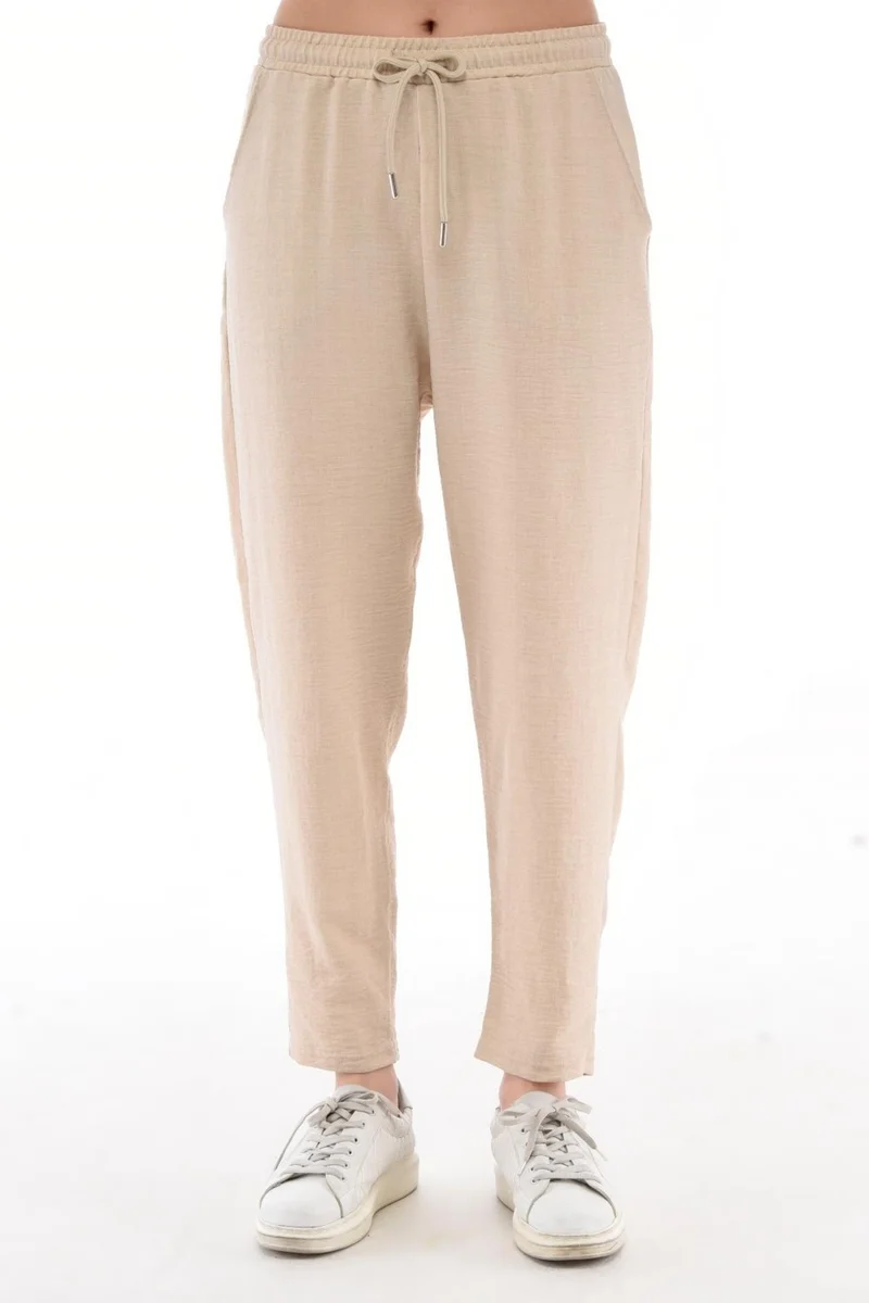 سيدي دينيم Women's Synthetic Linen High Waist Elastic Skinny Leg Mom Pants C611