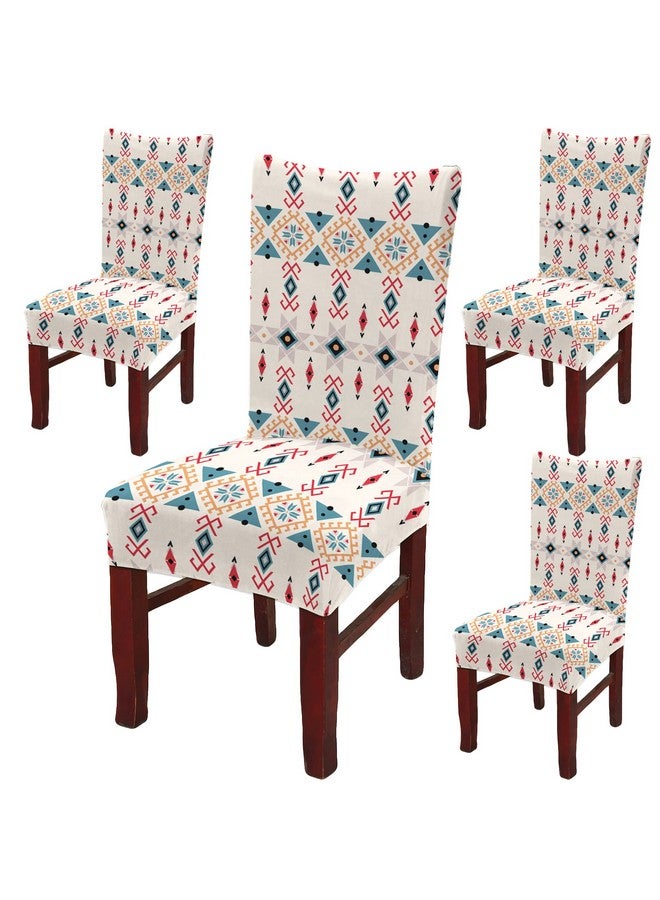 BRIDA® Polyester Spandex Stretchable Floral Geometric Printed Dining Chair Covers Elastic Chair Seat Case Protector, Slipcovers (4 Chair Cover, Ethnic Arrow) - Image 1