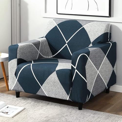 B BESTILO Sofa Cover 3 Seater and 2 Seater Fully Covered Universal 5 Seater Sofa Cover Non-Slip Sticky Elastic Stretchable Sofa Set Imported Slipcover (5 Seater, Blue Rhombus) - Image 3