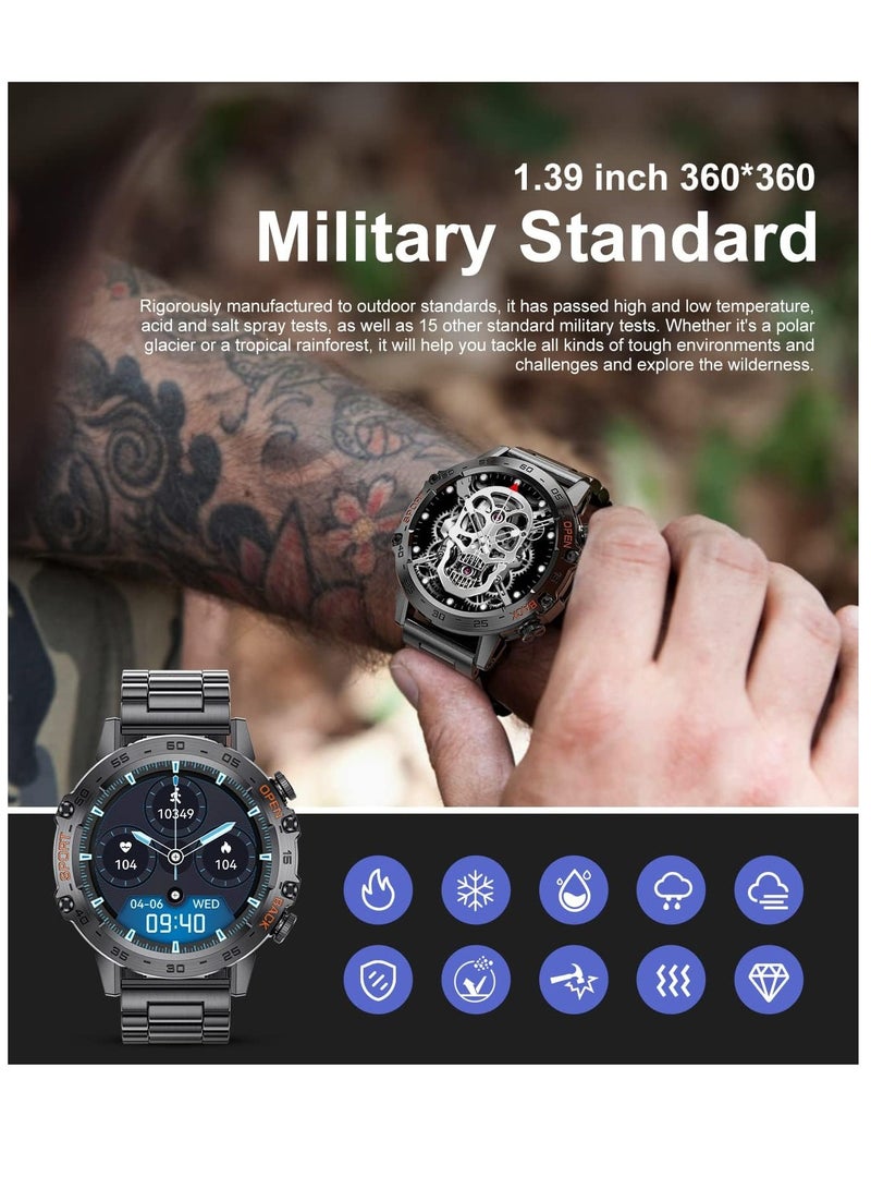 ساعة ذكية للرجال (الرد على المكالمات/الاتصال بها)، شاشة لمس عالية الدقة 1.39 بوصة، ساعة لياقة بدنية مقاومة للماء حتى 5ATM، 100 وضع رياضي، مع ضغط الدم/معدل ضربات القلب/SpO2 لنظامي Android/iOS، ساعة ذ - Image 2