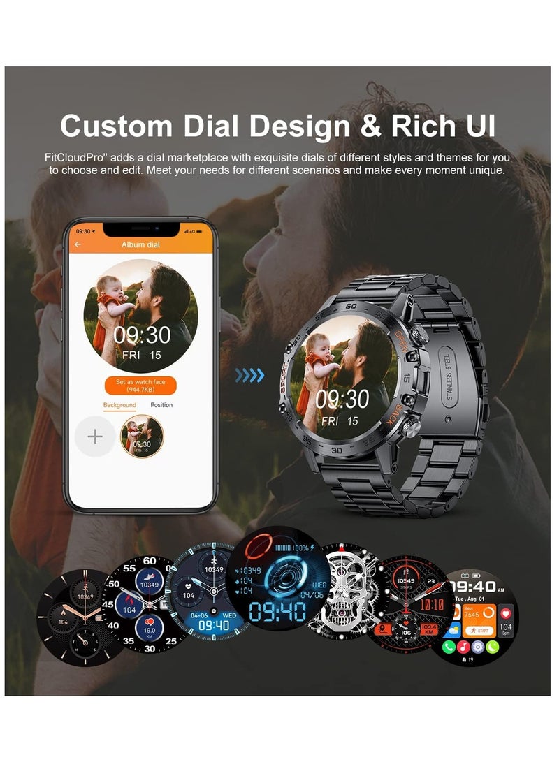 ساعة ذكية للرجال (الرد على المكالمات/الاتصال بها)، شاشة لمس عالية الدقة 1.39 بوصة، ساعة لياقة بدنية مقاومة للماء حتى 5ATM، 100 وضع رياضي، مع ضغط الدم/معدل ضربات القلب/SpO2 لنظامي Android/iOS، ساعة ذ - Image 5