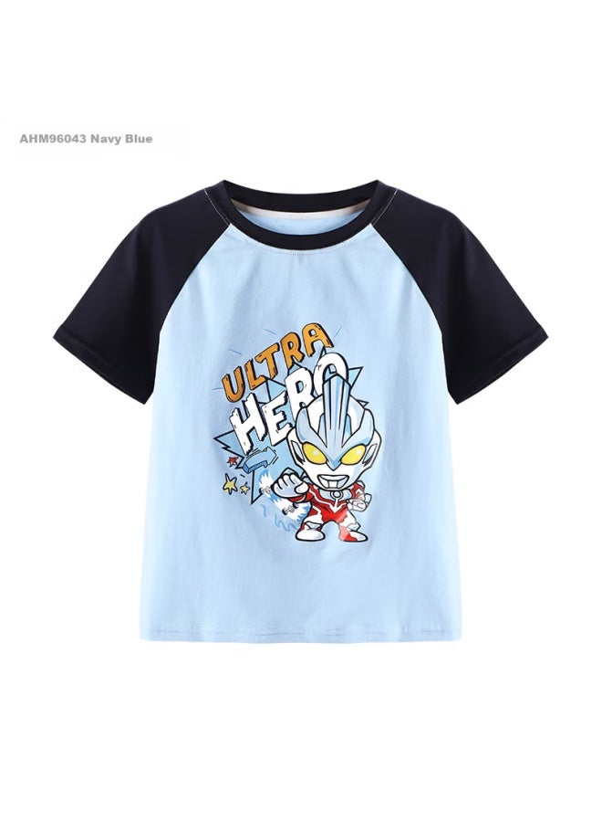 Ultraman Boys' Short-sleeve T-shirt, Baby Clothes, Summer Lightweight Top, Ahm96029, Light Blue, 140cm - Image 3
