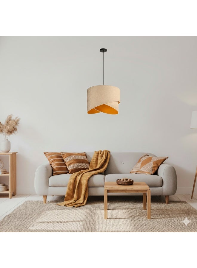 الروضة للإضاءة قلادة شبوا، قماش فريد عالي الجودة، ذو شكل مميز | حديث ديكور LED E27 معلقة مصباح سقف اضاءة داخلية مصباح معلق دلاية سقف مودرن | مناسبة لأي غرفة | | اللون: بيج × بيج | المقاس: 60x45x45 سم - Image 2