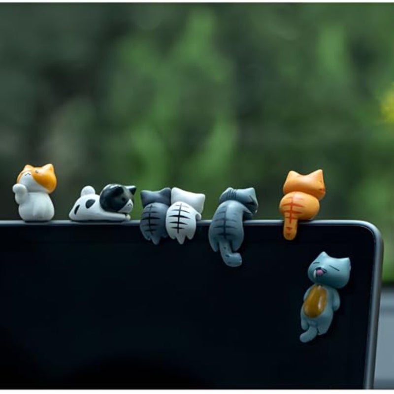 6 Pcs Cute Cat Car Accessories Funny Resin Cat Figurines Dashboard Decorations and Rear View Mirror Cute Pussy Figure Decorative Car Ornament Interior Decors for Car Home Garden Decor - Image 4