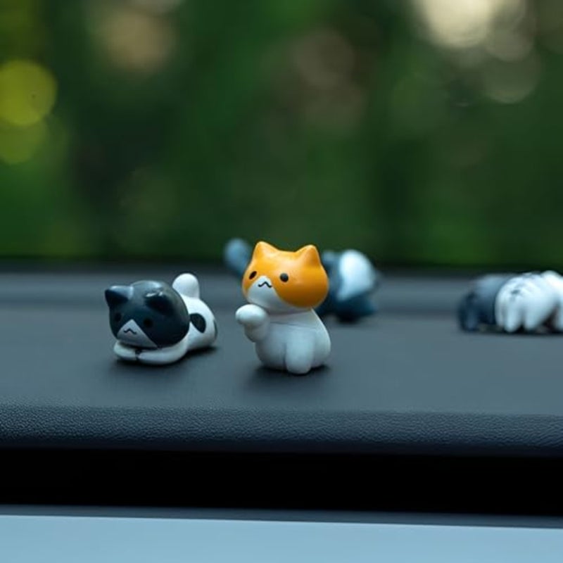 6 Pcs Cute Cat Car Accessories Funny Resin Cat Figurines Dashboard Decorations and Rear View Mirror Cute Pussy Figure Decorative Car Ornament Interior Decors for Car Home Garden Decor - Image 3