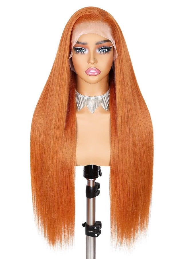 Quantum Love13x6 Lace Front Synthetic Wig 28 Inch Orange Straight Wig for Black Women Long Straight Ginger Glueless Pre Plucked Natural Hairline Futura Fiber for Daily Use - Image 2