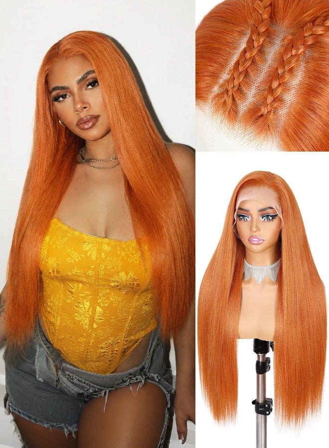 Quantum Love13x6 Lace Front Synthetic Wig 28 Inch Orange Straight Wig for Black Women Long Straight Ginger Glueless Pre Plucked Natural Hairline Futura Fiber for Daily Use - Image 1