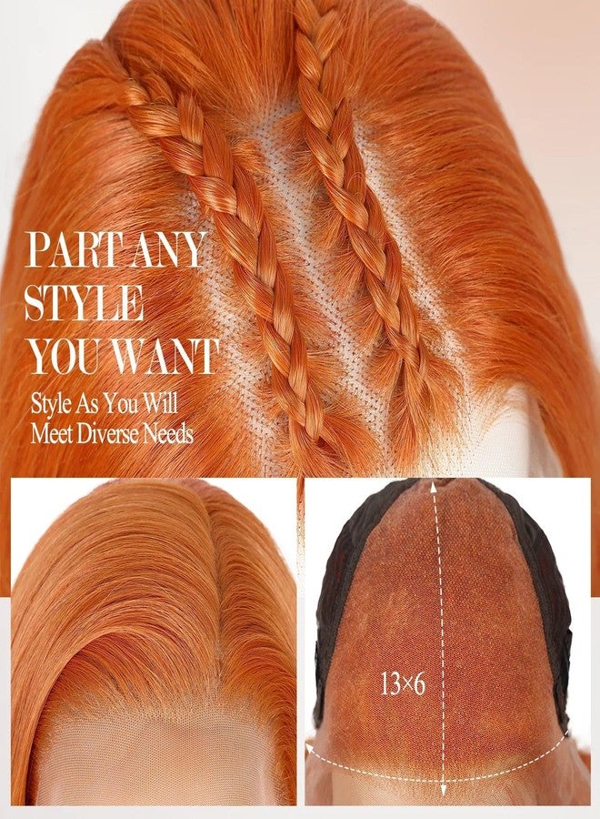Quantum Love13x6 Lace Front Synthetic Wig 28 Inch Orange Straight Wig for Black Women Long Straight Ginger Glueless Pre Plucked Natural Hairline Futura Fiber for Daily Use - Image 3