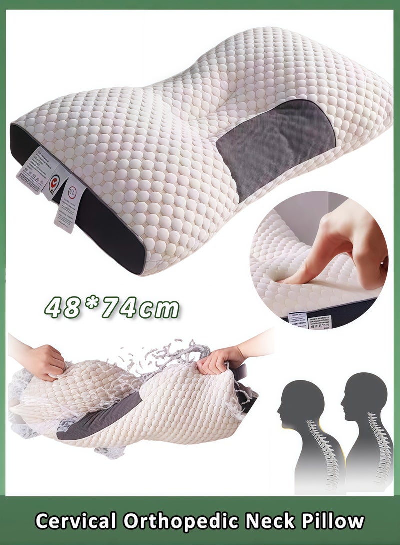 وسادة عنق الرحم لتخفيف آلام الكتف والرقبة، وسادة دعم الرقبة المريحة القابلة للتعديل، وسادة دعم العنق للنوم على الجانب والظهر 48*74 سم - Image 1