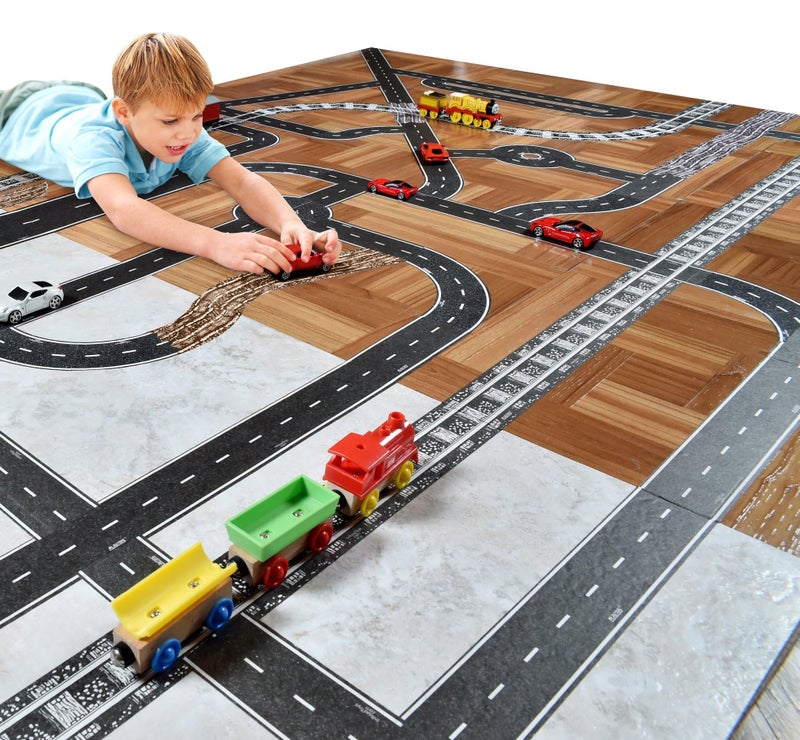 PlayTape Road Tape and Curves for Toy Cars - 1 Roll of 60 ft. x 2 in. Asphalt Road + 1 Roll of 36 Curves - Image 3