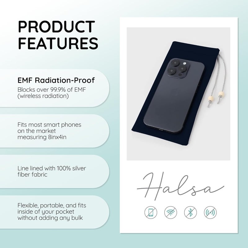 Halsa EMF Cell Phone Sleeve, High-Shield EMF Blocking Pouch, Signal Blocking Anti-EMP Radiation Bag for Digital Privacy Protection, Fits Most Phones, (4x8 Inch) Grey - Image 4