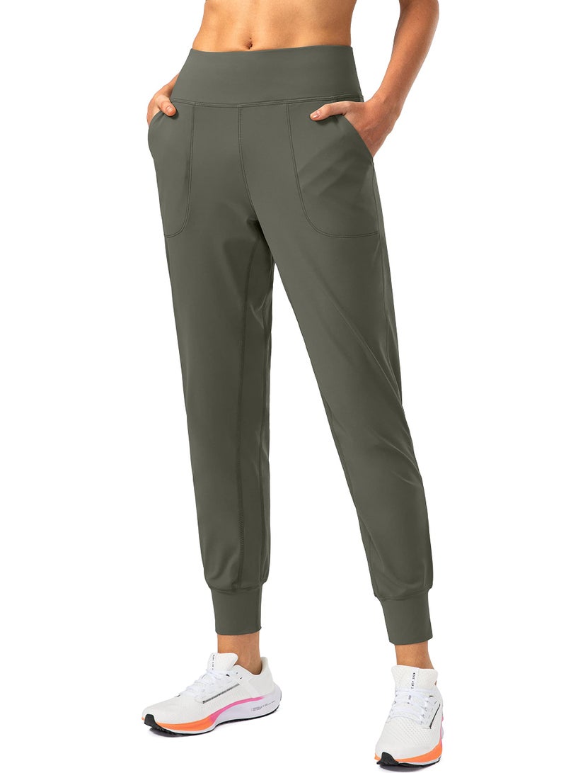 Soothfeel Women's Joggers with Zipper Pockets High Waisted Athletic Workout Yoga Pants Joggers for Women Petite (Army Green, L) - Image 1