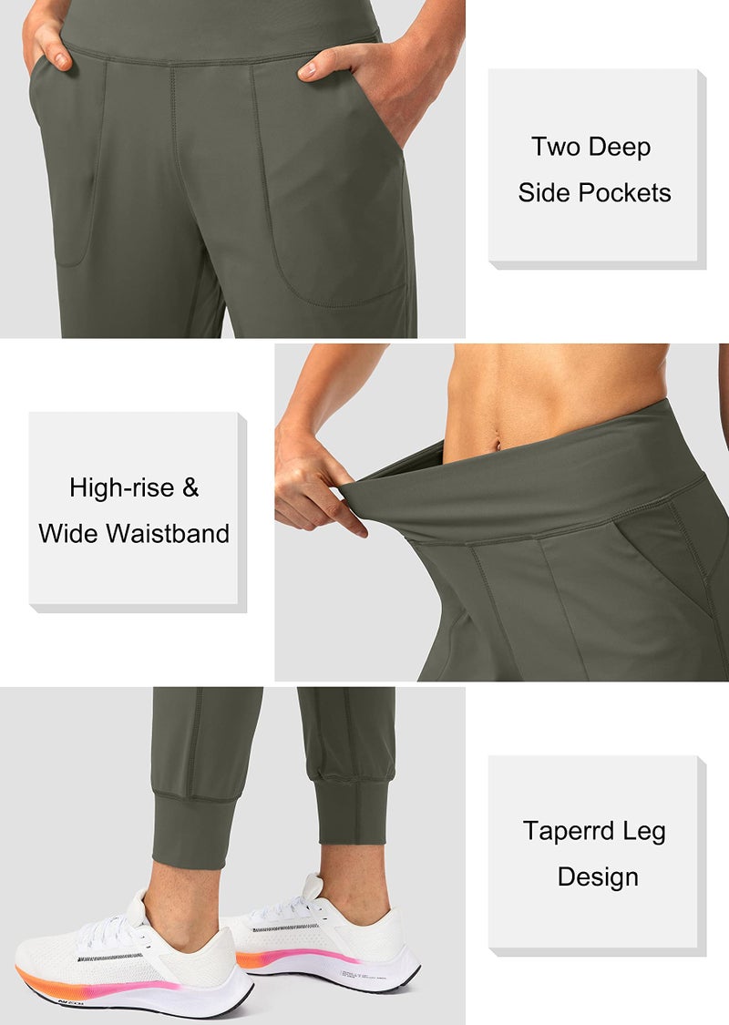 Soothfeel Women's Joggers with Zipper Pockets High Waisted Athletic Workout Yoga Pants Joggers for Women Petite (Army Green, L) - Image 4