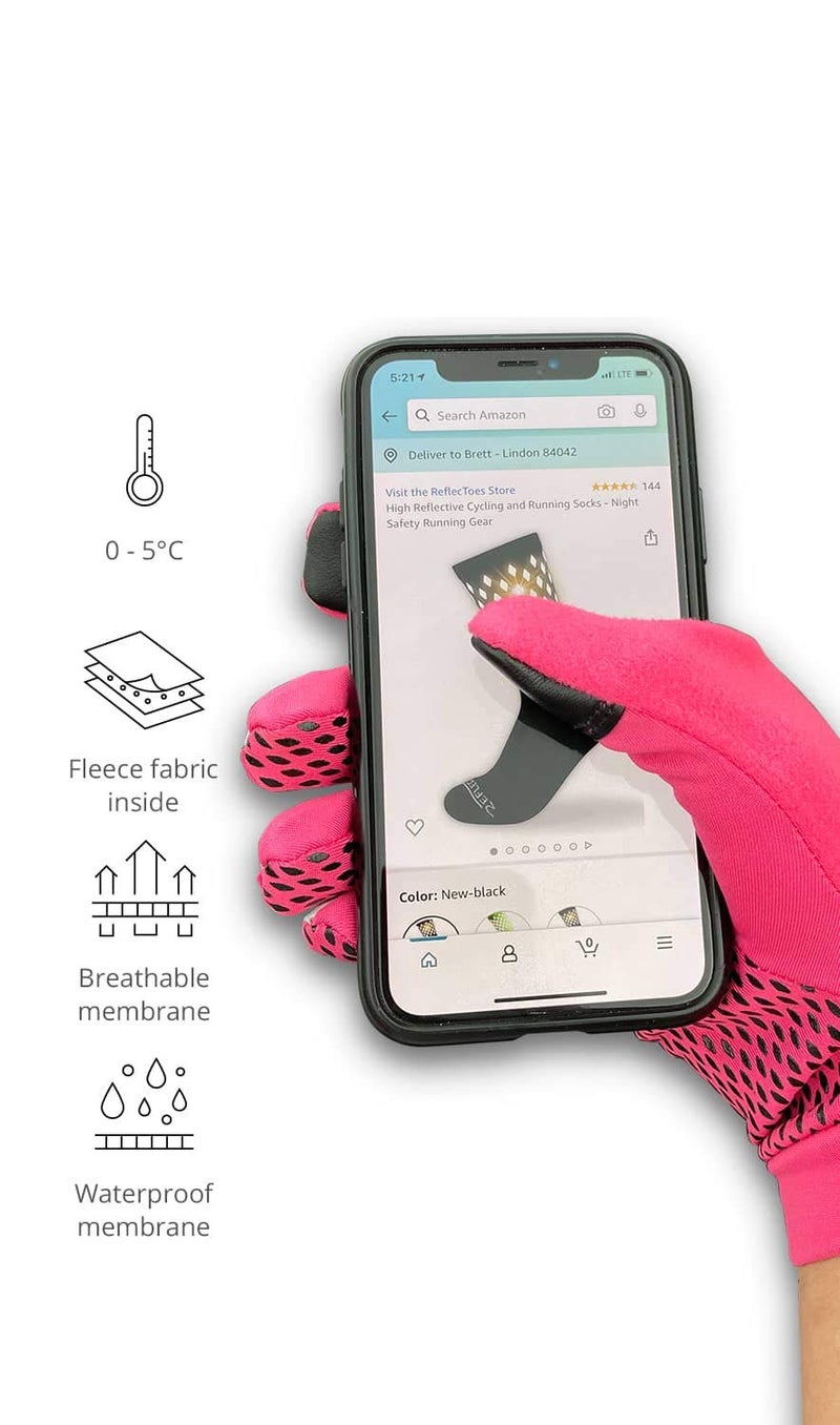 Reflectoes Reflective Running Gloves Lightweight Hi Vis Cold Weather Running Gear For Cold Weather Winter Jogging At Night (Pink Xs) - Image 3