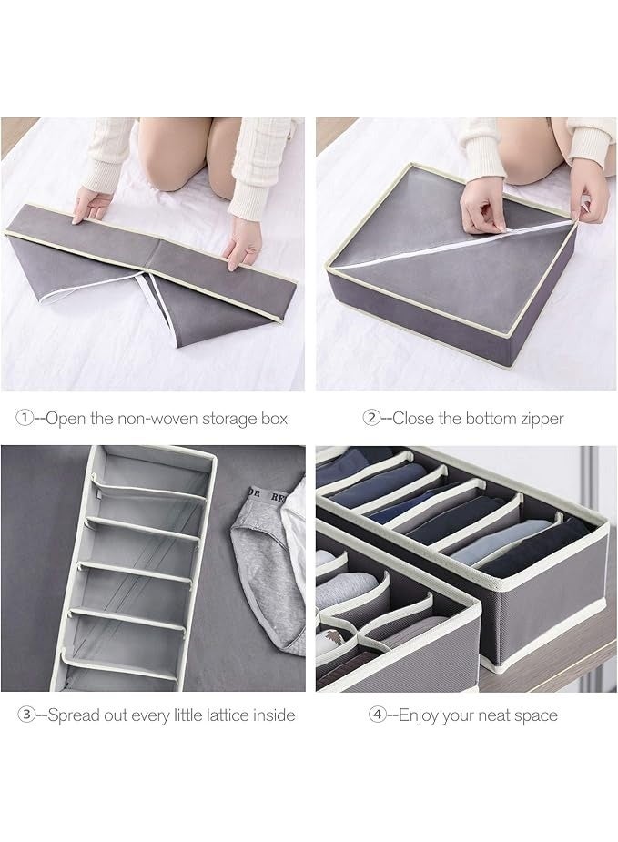 8 Pieces Drawer Dividers Underwear Organizer for Home, 8 Foldable Drawer Dividers, Under Bed Organizer, Closet Dividers, Storage Box for Clothes, Underwear, Bras, Socks, Clothing (Grey)