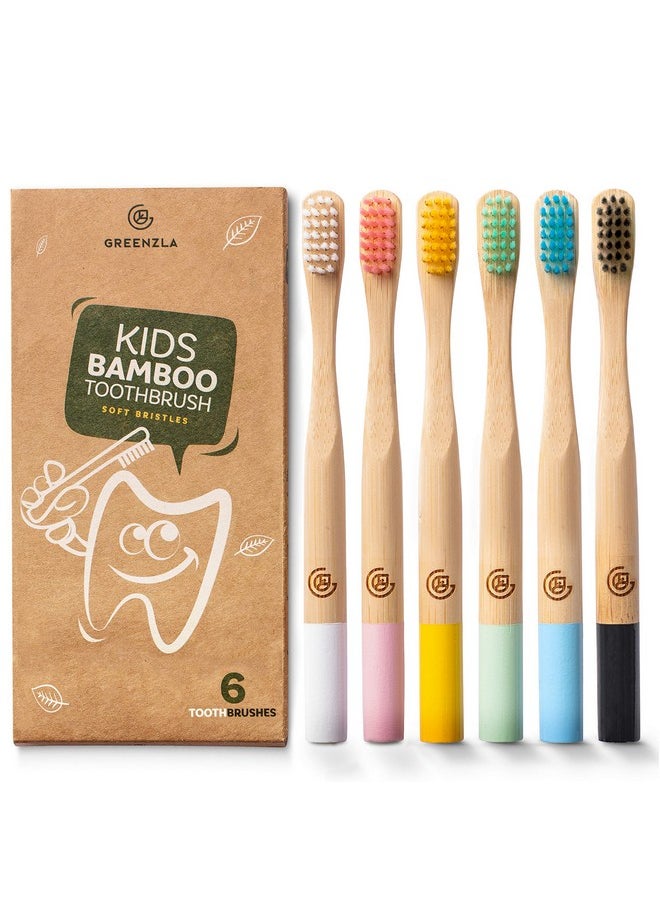GREENZLA Greenzla Kids Bamboo Toothbrushes (6 Pack) | BPA Free Soft Bristles Toothbrushes | Eco-Friendly, Natural Bamboo Toothbrush Set | Biodegradable & Compostable Charcoal Wooden Toothbrushes  - Image 1