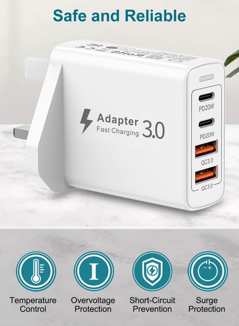 ELTRAZONE USB C Plug 40W 4-Port USB C Fast Charger – Multi USB Adapter with Dual USB-C Ports, UK Plug – Fast Charging Power Adapter for iPhone 15, 14, 13, 12, 11 Pro Max, iPad, Samsung Galaxy & More - Image 3