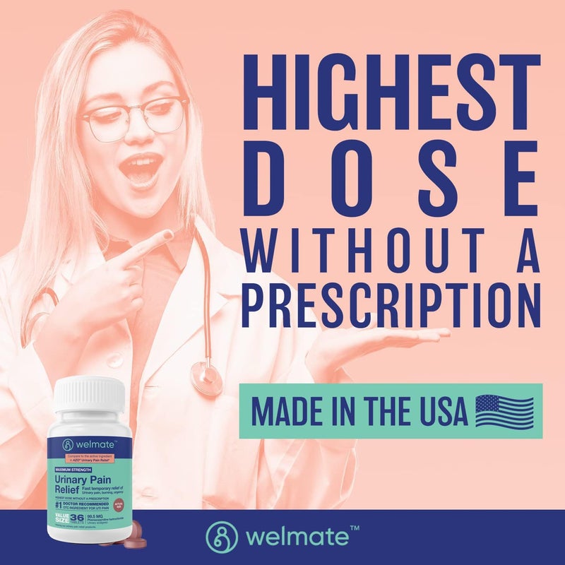 WELMATE Urinary Pain Relief Fast Acting UTI Relief Phenazopyridine HCl 995 mg Bladder Discomfort Pain Relief Tablets 36 Count - Image 4