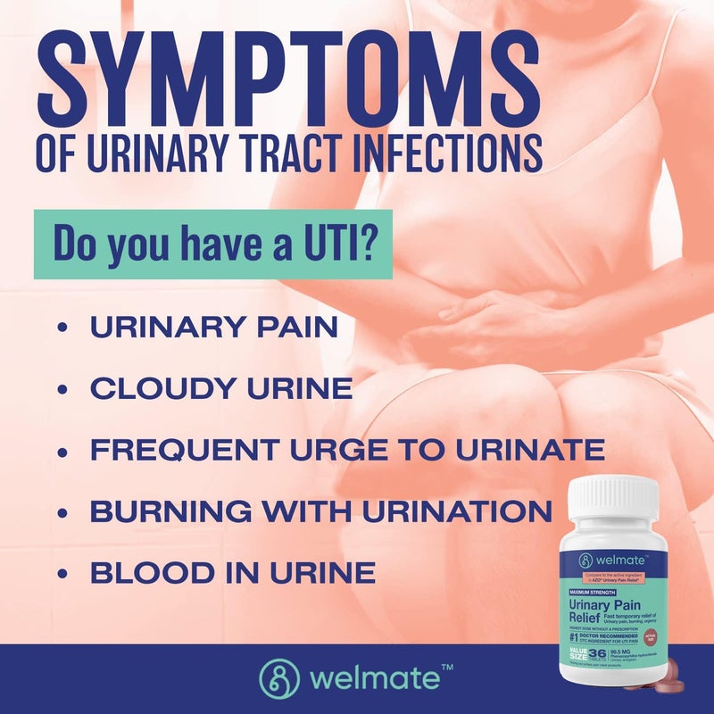 WELMATE Urinary Pain Relief Fast Acting UTI Relief Phenazopyridine HCl 995 mg Bladder Discomfort Pain Relief Tablets 36 Count - Image 3