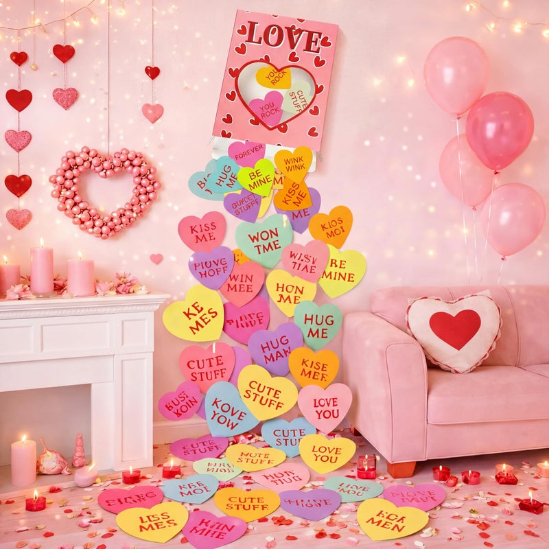 Tenceur 500 Pcs Valentine's Day Wall Stickers 2 Pcs 3D Sweetheart Box Set with Conversation Heart Stickers Valentine's Day Bulletin Board Decoration Love Wall Decals for Classroom Home Wedding Decor - Image 1