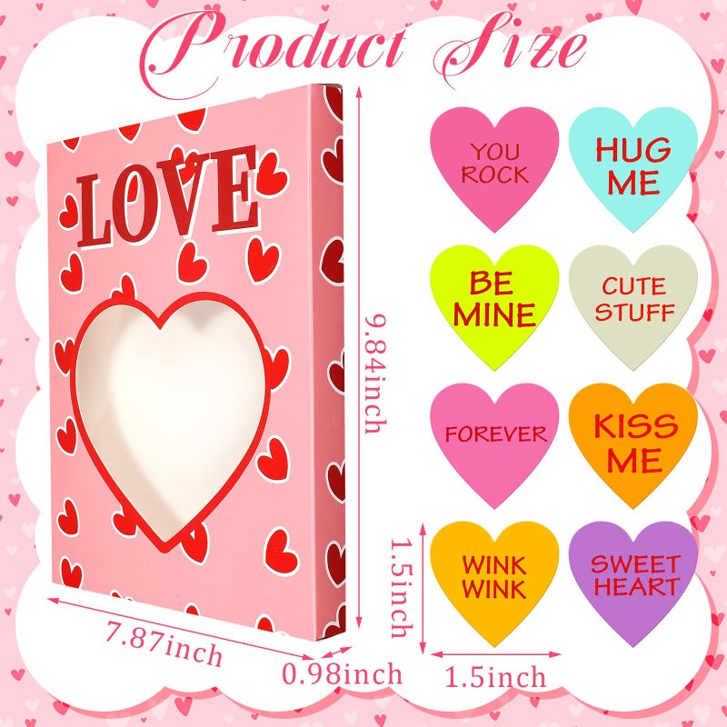 Tenceur 500 Pcs Valentine's Day Wall Stickers 2 Pcs 3D Sweetheart Box Set with Conversation Heart Stickers Valentine's Day Bulletin Board Decoration Love Wall Decals for Classroom Home Wedding Decor - Image 2