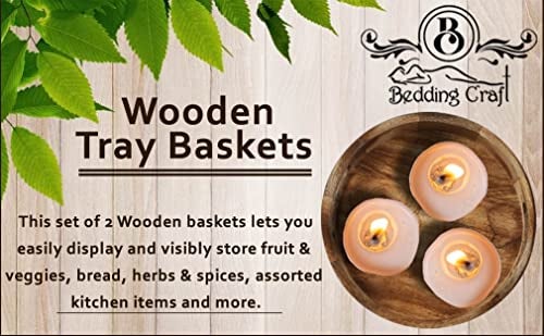 Bedding Craft Countertop Wooden Fruit Tray Baskets Set of 2, Organizer Crates for Kitchen, Bathroom, Pantry for Fruit, Vegetables Produce Bread General Storage Space Decorative Rustic Wood Natural Burnt 12x12x1.5 - Image 5