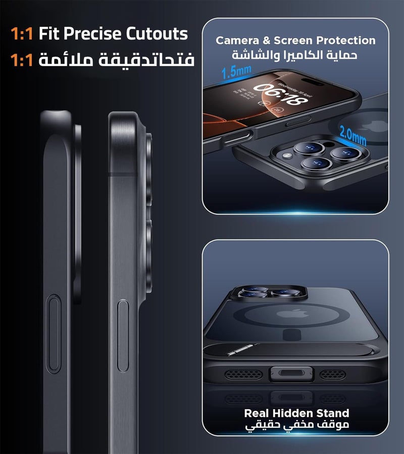 Eligo For Iphone 16 Pro Max Case, Compatible With Magsafe, Magnetic Cover With Invisible Stand, Shockproof Protection Phone Shell, Matte Kickstand Back Cases For Apple 16 Pro Max 6.9" 2024 Black - Image 5