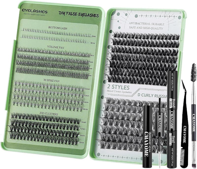 PINKE Fluffy Lash Clusters Kit, 7D/20D Wispy and Spiky DIY Lash Extensions, Light Volume Fans, Natural Waterproof Lashes, Eyelash Extension Kit with bottom lash extension, Lash Bond, Seal & Tweezers - Image 1