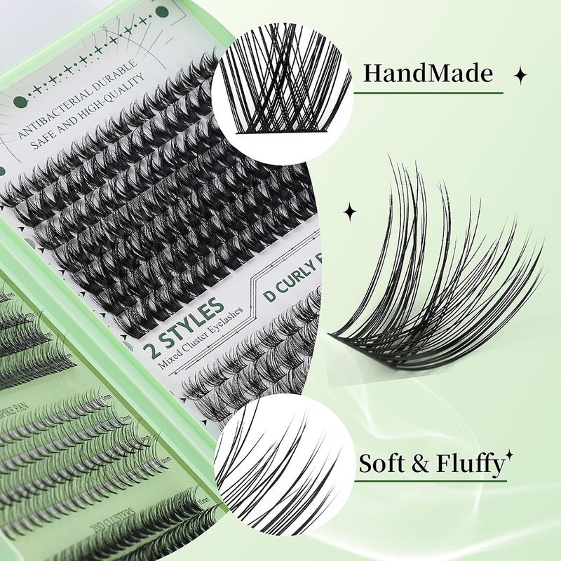 PINKE Fluffy Lash Clusters Kit, 7D/20D Wispy and Spiky DIY Lash Extensions, Light Volume Fans, Natural Waterproof Lashes, Eyelash Extension Kit with bottom lash extension, Lash Bond, Seal & Tweezers - Image 2