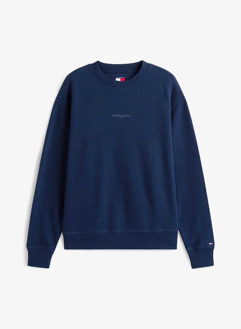 TOMMY JEANS Waffle Scrip Relaxed Fit Pullover Sweatshirt - Image 5