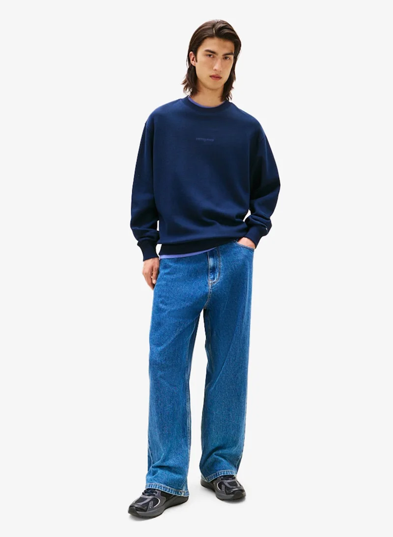 TOMMY JEANS Waffle Scrip Relaxed Fit Pullover Sweatshirt