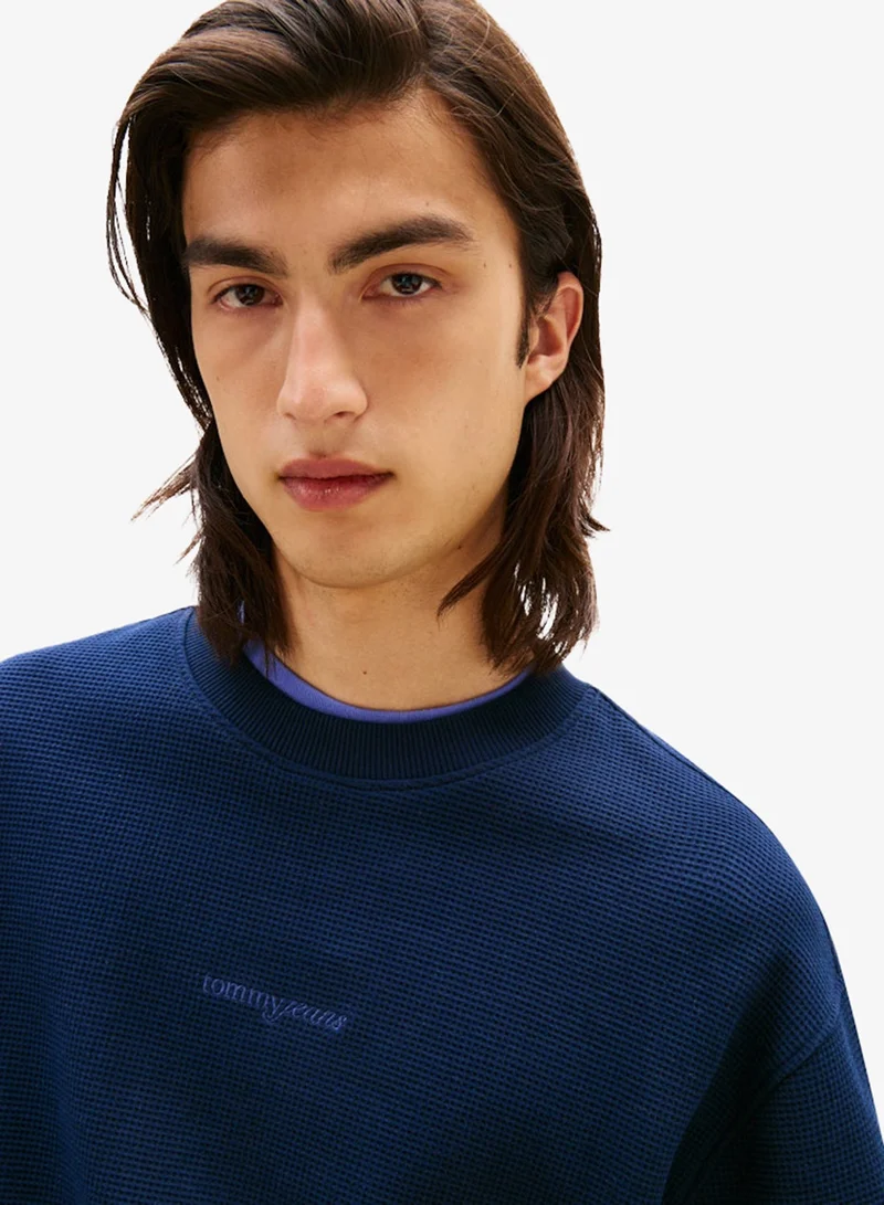 TOMMY JEANS Waffle Scrip Relaxed Fit Pullover Sweatshirt