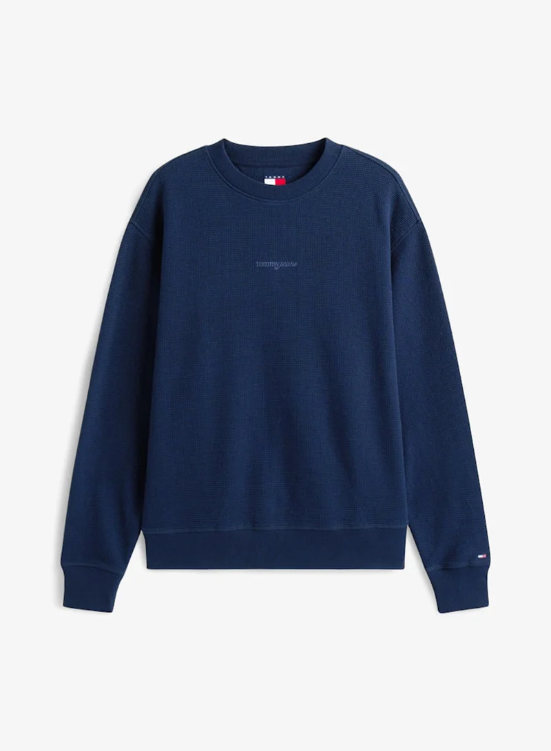TOMMY JEANS Waffle Scrip Relaxed Fit Pullover Sweatshirt