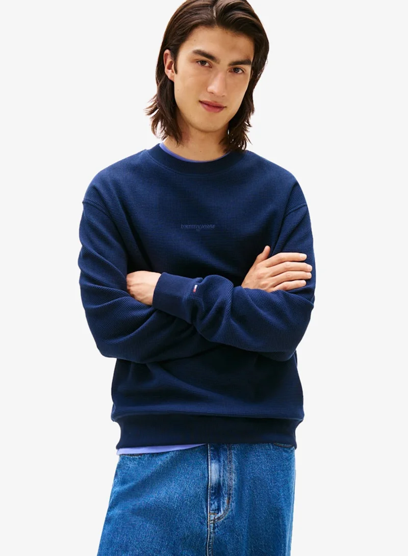 Waffle Scrip Relaxed Fit Pullover Sweatshirt