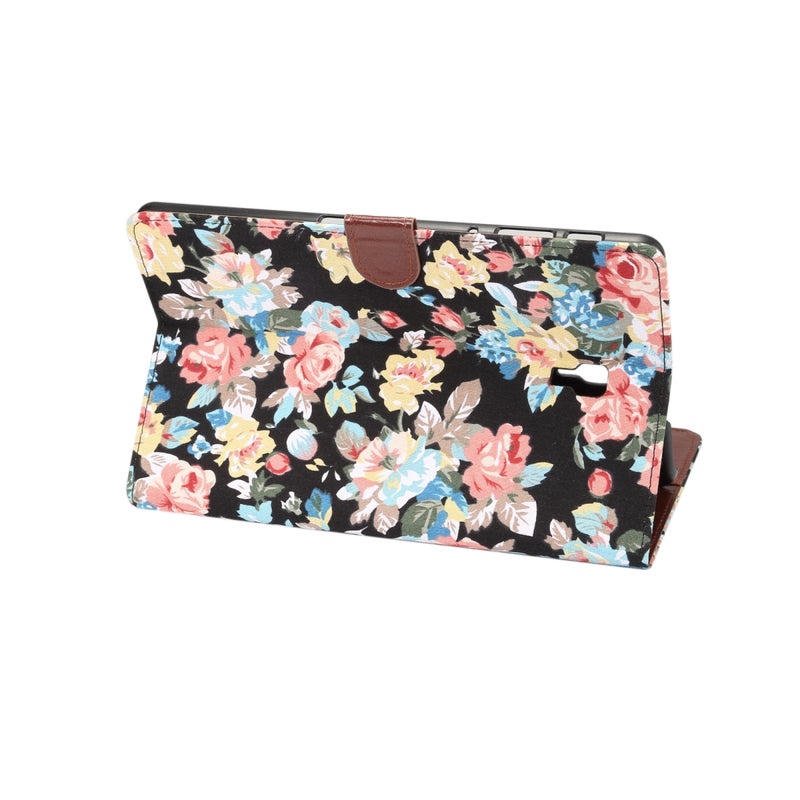 ديبايس جراب جلدي أفقي قابل للطي بتصميم زهور لجهاز Galaxy Tab A 10.5 / T590، مع حامل وفتحة للبطاقة (أسود) - Image 4