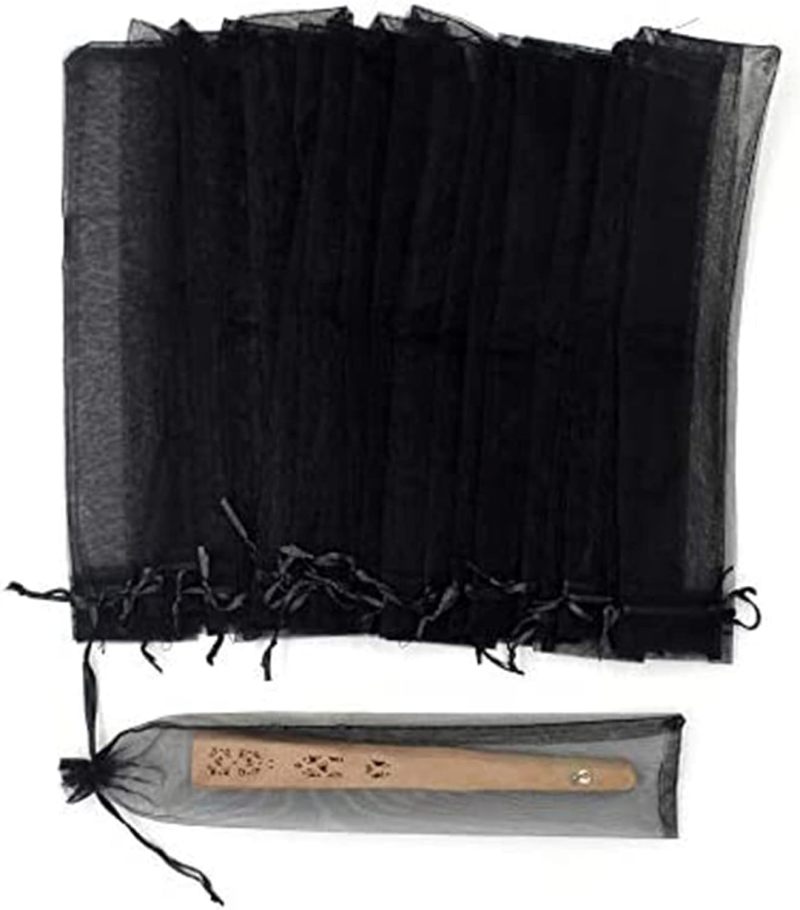Organza Fan Bags: 26 * 6 CM Black Transparent High-Quality Organza Material - Secure Drawstring Closure Organza Storage Pouches for Foldable & Handheld Fan Protection - Image 2