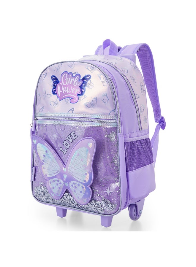Eazy Kids 16” Trolley School Bag Set of 3 w/ Stainless Steel Water Bottle Bling 948mL – Girl Power Purple - Image 2