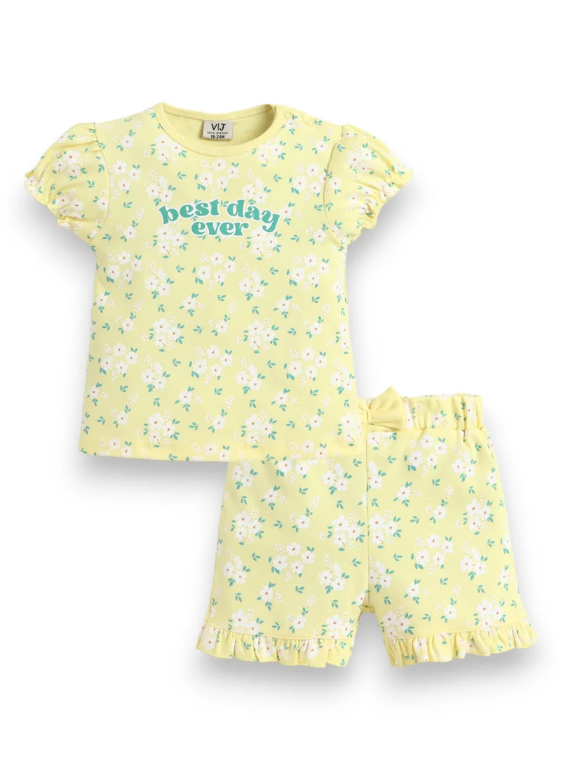 فكتور اند جين Infant Girls’ 2-Piece Set – “Best Day Ever” Puff Sleeve Top & Ruffle Shorts