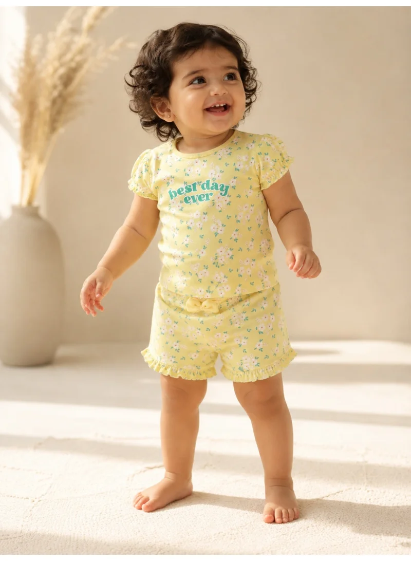 Victor And Jane Infant Girls’ 2-Piece Set – “Best Day Ever” Puff Sleeve Top & Ruffle Shorts