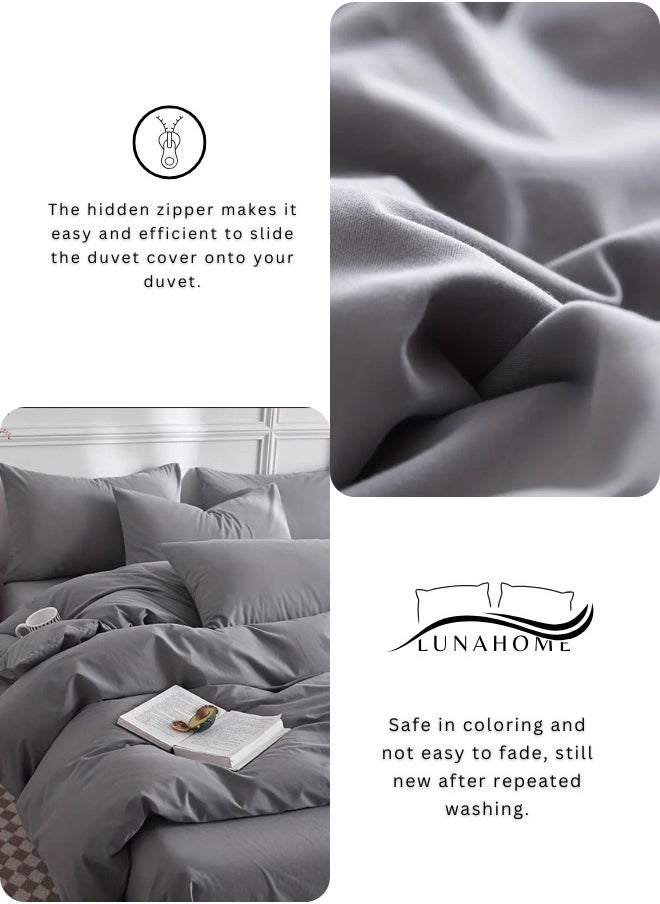LUNA Home - King Size 6-Piece Premium Quality Bedding Set in Solid Dark Grey, No Filler Included. - Image 1
