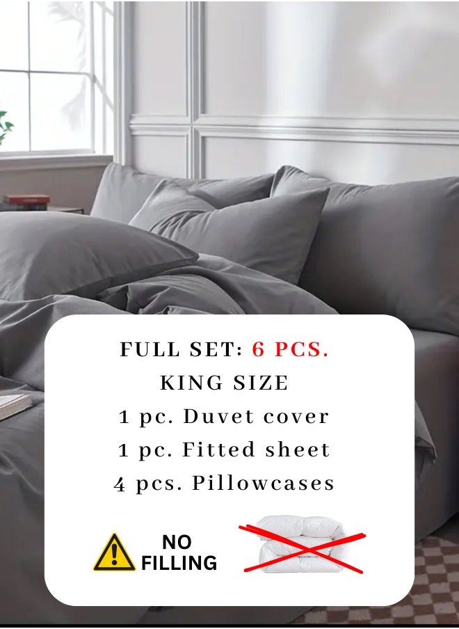 LUNA Home - King Size 6-Piece Premium Quality Bedding Set in Solid Dark Grey, No Filler Included. - Image 1