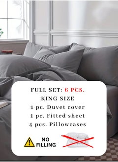 LUNA Home King Size 6-Piece Premium Quality Bedding Set in Solid Dark Grey, No Filler Included.  - Image 2