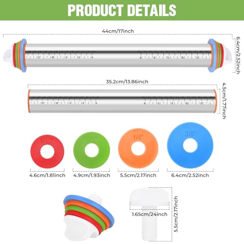 AOAONIU Rolling Pin with Adjustable Thickness Rings for BakingStainless Steel Dough RollerBaking Supplies for Cookie Fondant Pizza Cake Pasta - Image 3