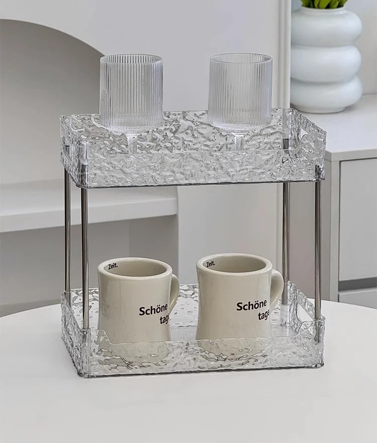 2-Tier Acrylic Makeup Organizer Transparent Cosmetic Storage Case for Vanity Countertop Multi-Purpose Jewelry and Beauty Accessories Display Stand