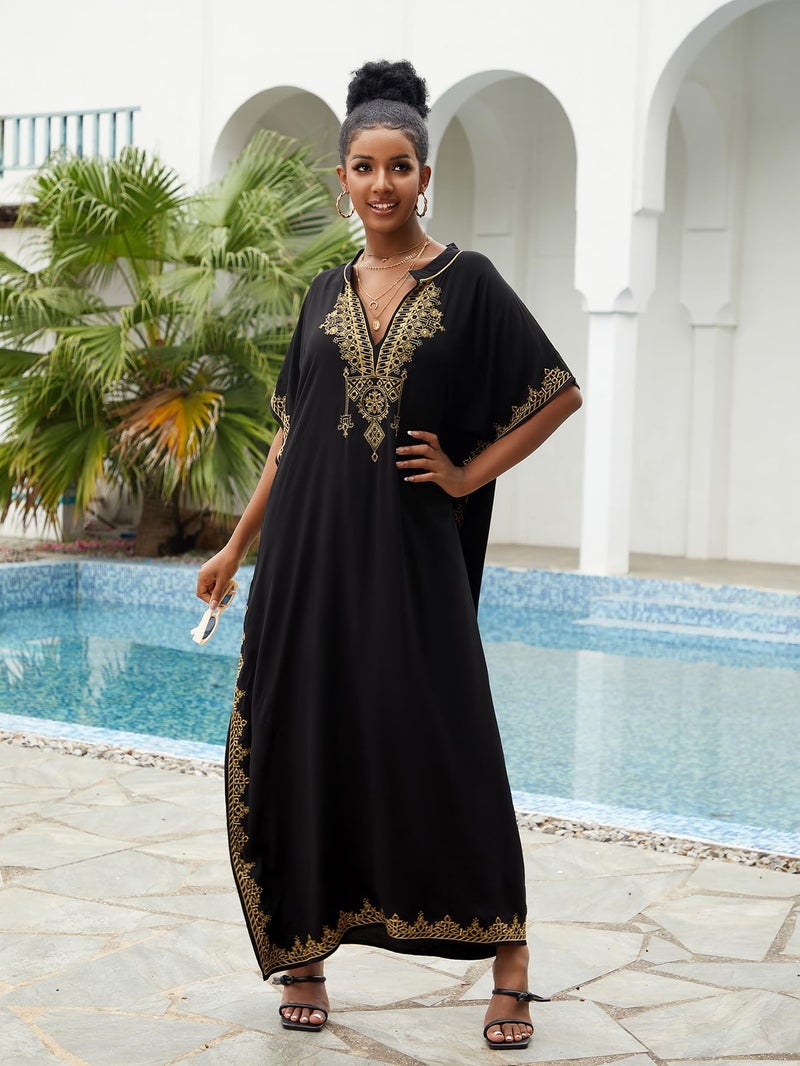 IMAGEKOPE Kaftan Dresses for Women Swimsuit Coverup Plus Size Beach Caftan Cover Ups for Swimwear Embroidery - Image 2