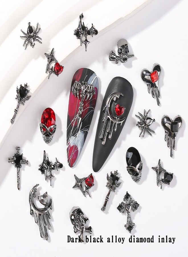 UCCASA 32 PCS Halloween Nails Charms 3D Alloy Spider Skull Nail Art Supplies for Acrylic Nails Dark Black Cross Moon Nail Gems and Charms Nail Jewelry for Women Halloween DIY Nail Art Decoration Accessories - Image 2